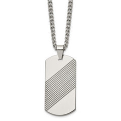 Chisel Tungsten Textured and Polished Dog Tag 24 inch Necklace