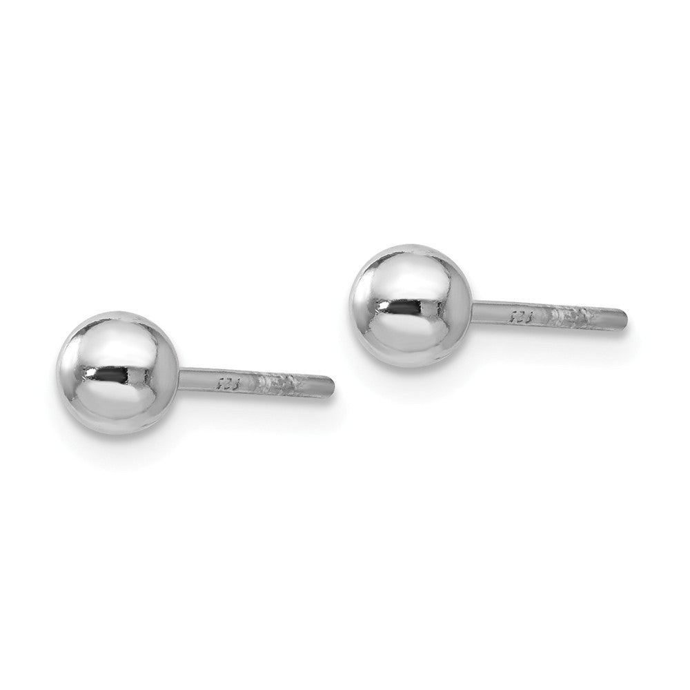 Ball Stud Earrings in Rhodium-Plated Sterling Silver, 4mm Secondary image