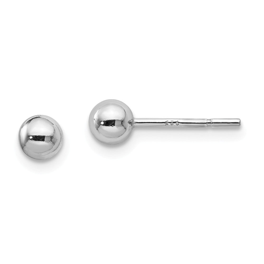 Ball Stud Earrings in Rhodium-Plated Sterling Silver, 4mm Main image