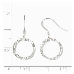 Sterling Silver Rhod-pltd  Textured Shepherd Hook Dangle Earrings