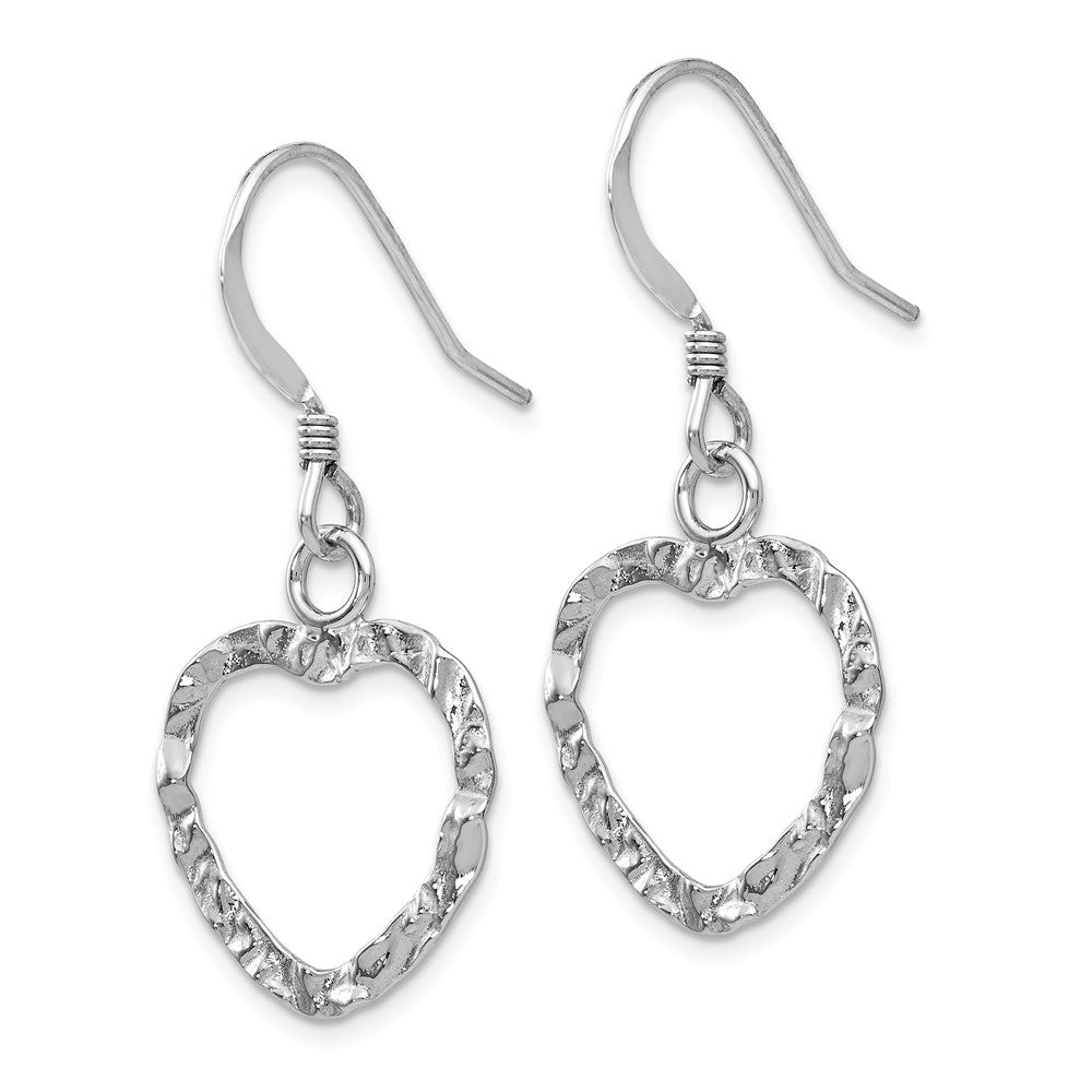 Sterling Silver Rhod-pltd  Textured Heart Shepherd Hook Dangle Ear