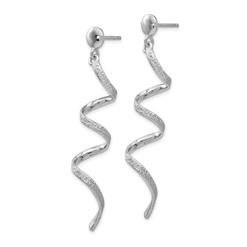 Sterling Silver Rhod-pltd  Polished & Textured Post Dangle Earring