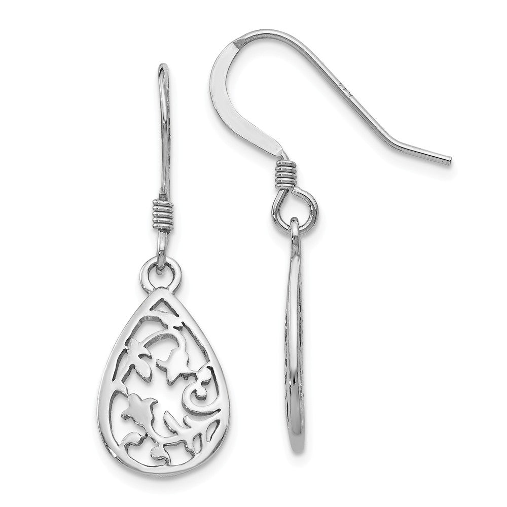 Sterling Silver Rhod-pltd  Polished Shepherd Hook Dangle Earrings