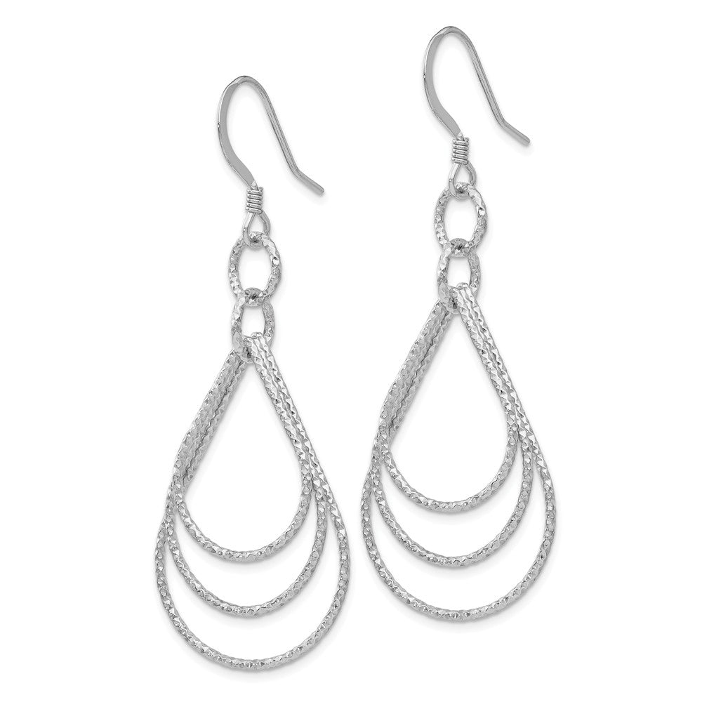 Sterling Silver Rhod-pltd  Textured Shepherd Hook Dangle Earrings Secondary image