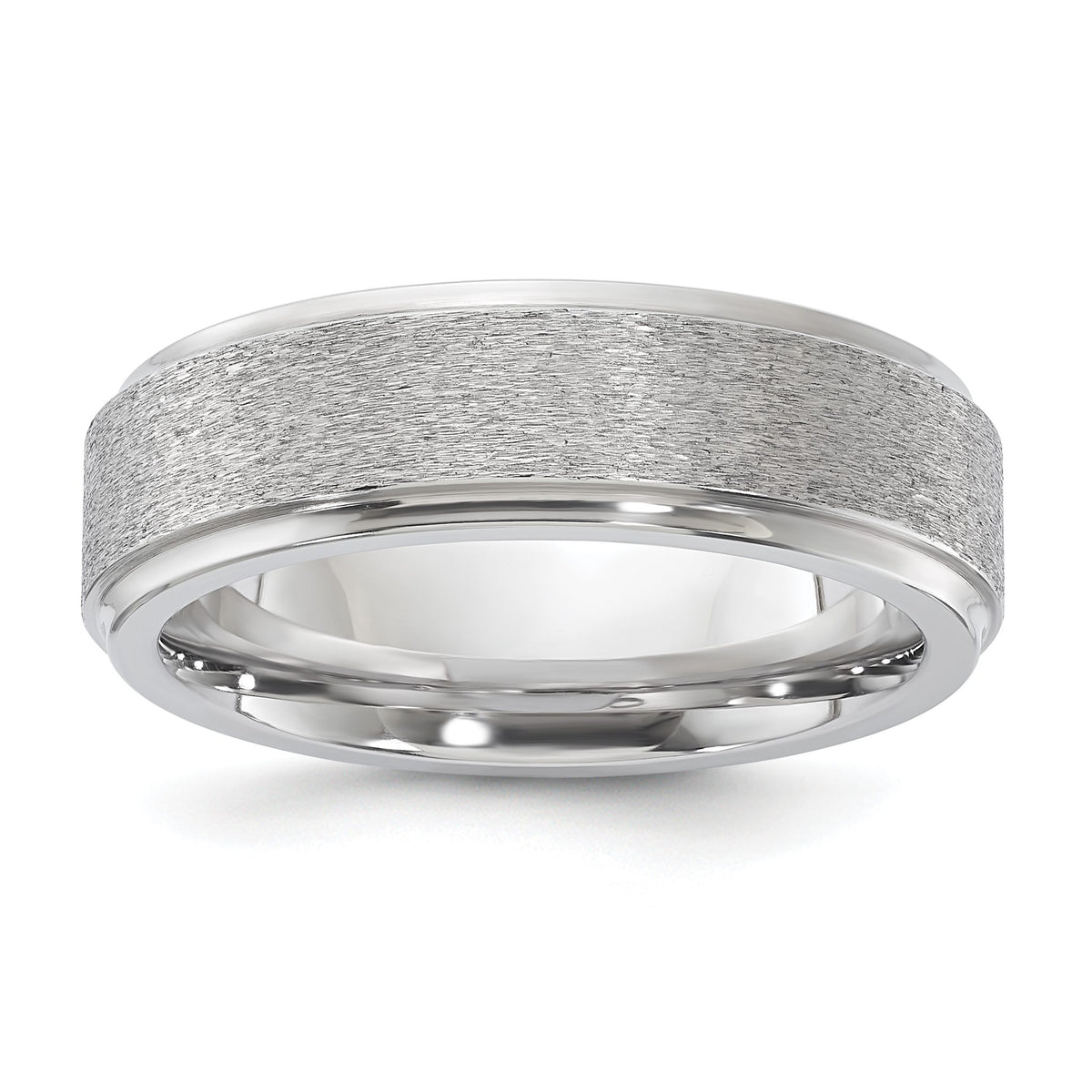 Vitalium Grain Finish Center 7mm Ridged Edge Flat Band - Sophia Jewelers Main image