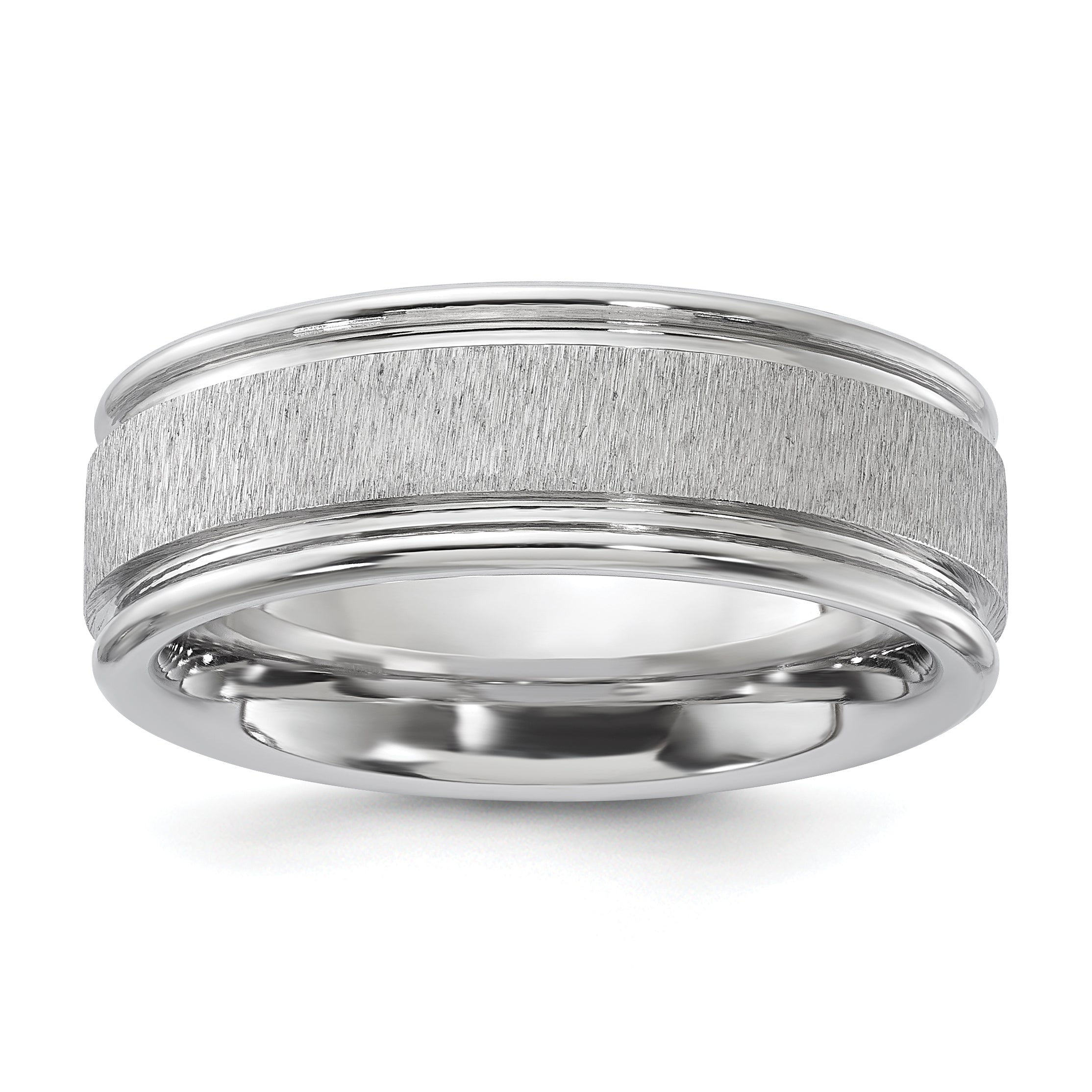 Vitalium Cross Grain Finish Center Rounded Edge 8mm Flat Band Main image
