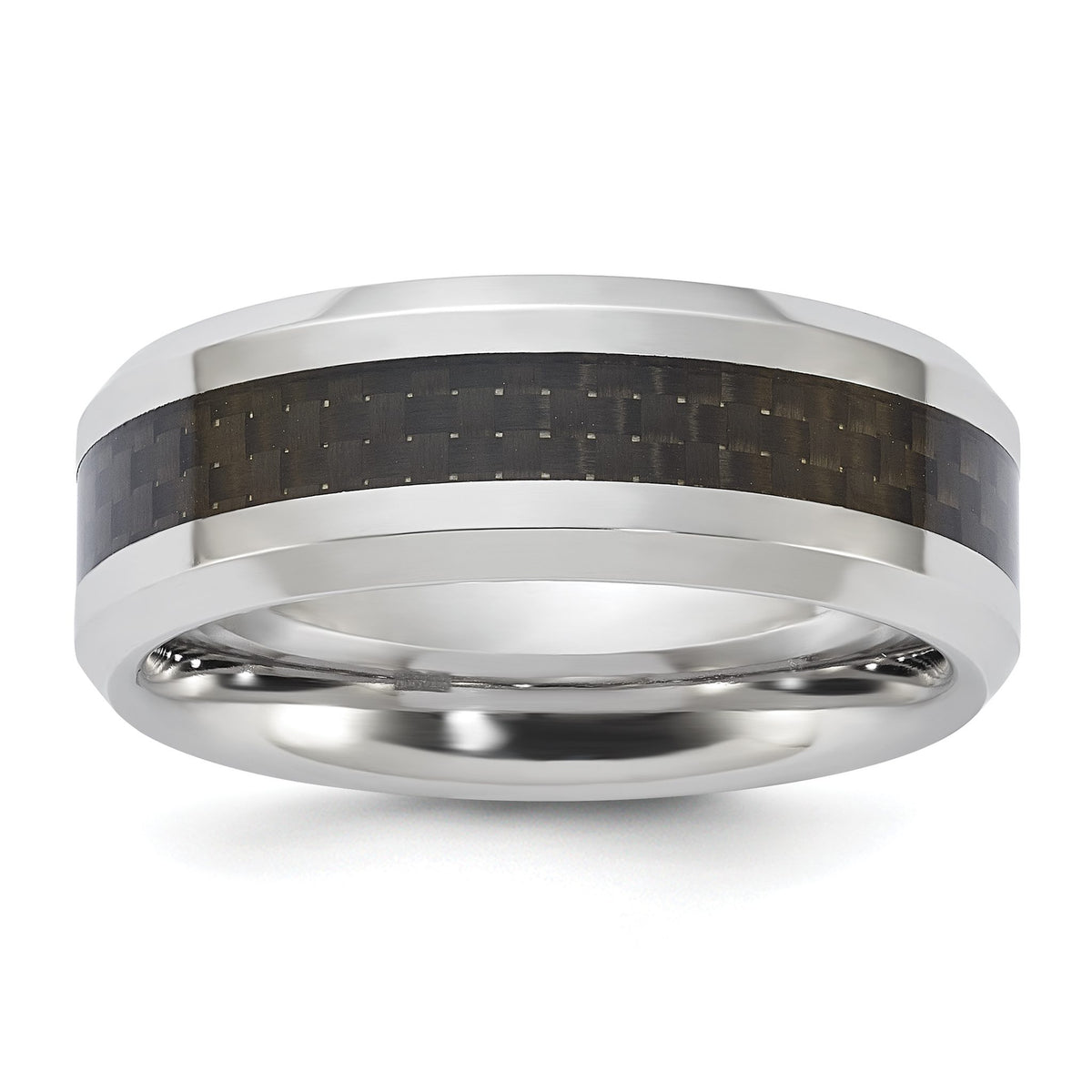Black Carbon Fiber Inlay Wedding Band in Vitalium, 8mm, Size 10 - Sophia Jewelers Main image