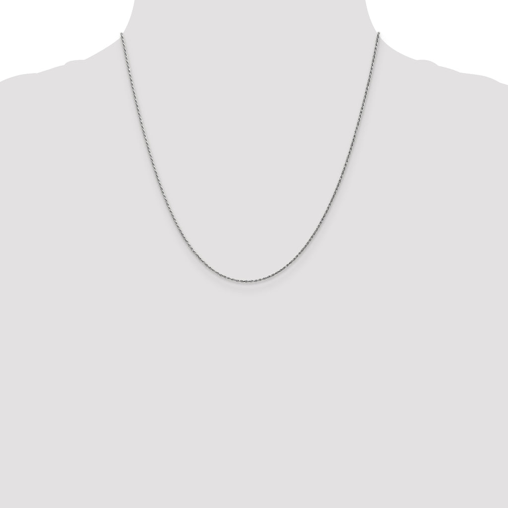 14K White Gold 14 inch 1.15mm Diamond-cut Machine Made Rope with Lobster Clasp Chain Chain