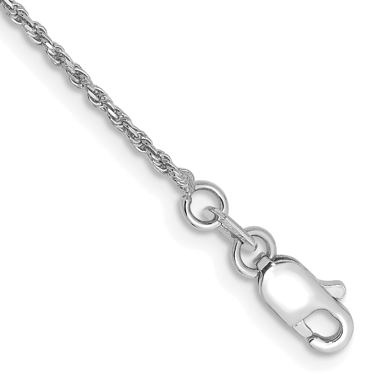 14K White Gold 10 inch 1.15mm Diamond-cut Machine Made Rope with Lobster Clasp Chain Anklet