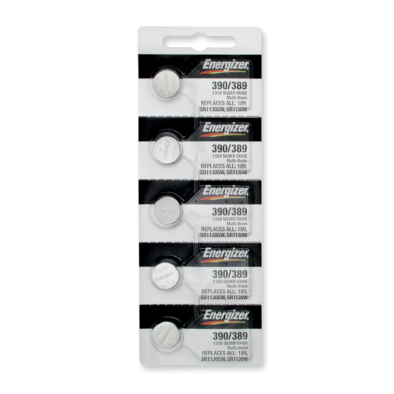 Pkg/(5) Type 389/390 Energizer Watch Batteries Tear Strip