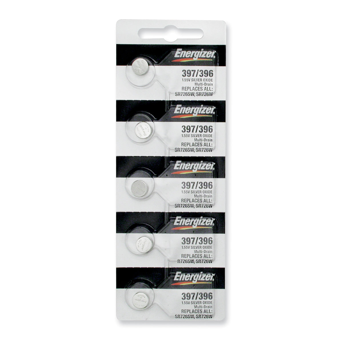 Pkg/(5) Type 397/396 Energizer Watch Batteries Tear Strip