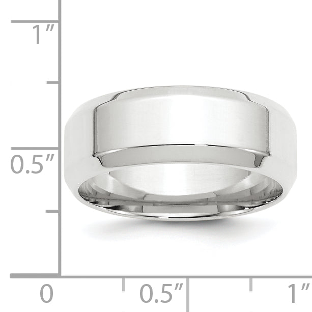 10k White Gold 8mm Beveled Edge Comfort Fit Wedding Band Size 4
