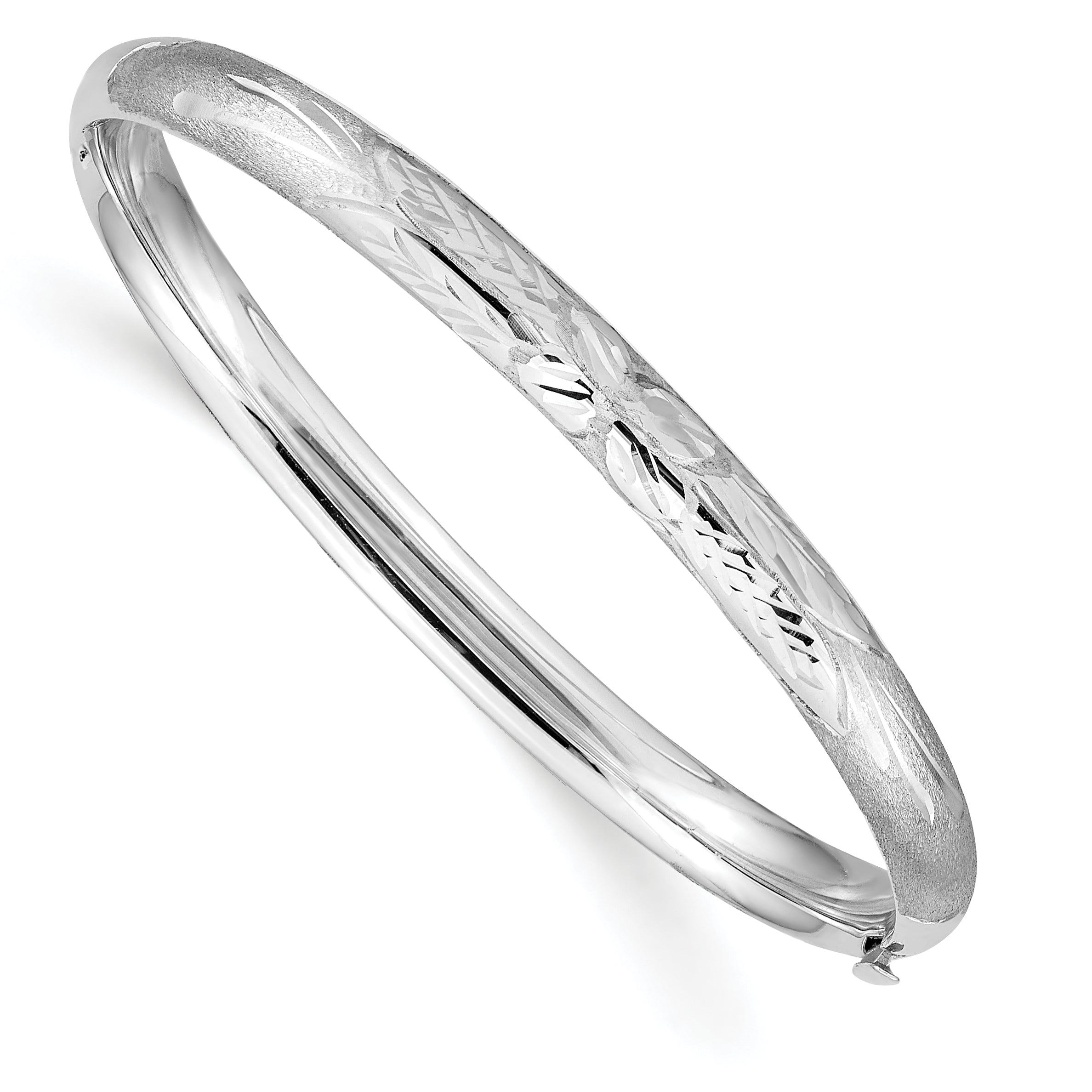 14k 3/16 White Gold Florentine Hinged Baby Bangle Main image