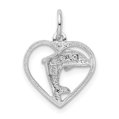 14K White Gold Dolphin in Heart Charm