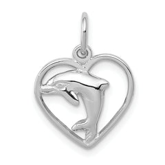 14k White Gold Dolphin in Heart Charm