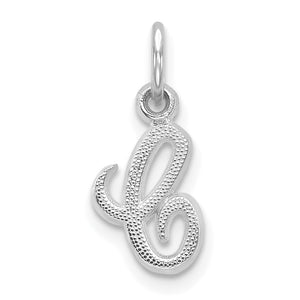 Script Letter C Initial Charm in 14K White Gold, 13mm Satin & Textured - Sophia Jewelers