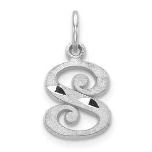 Letter S Initial Charm in 14K White Gold, Diamond-Cut - Sophia Jewelers