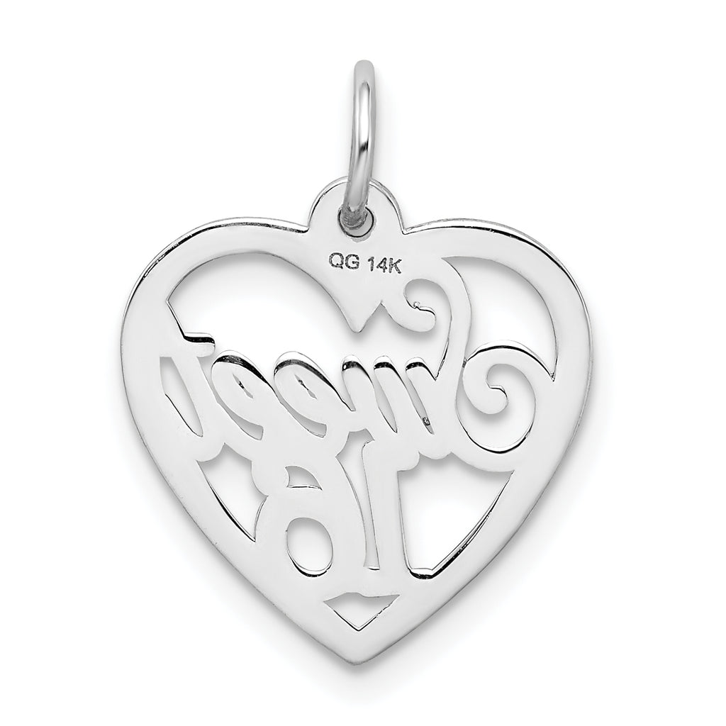 14K White Gold SWEET 16 Heart Charm