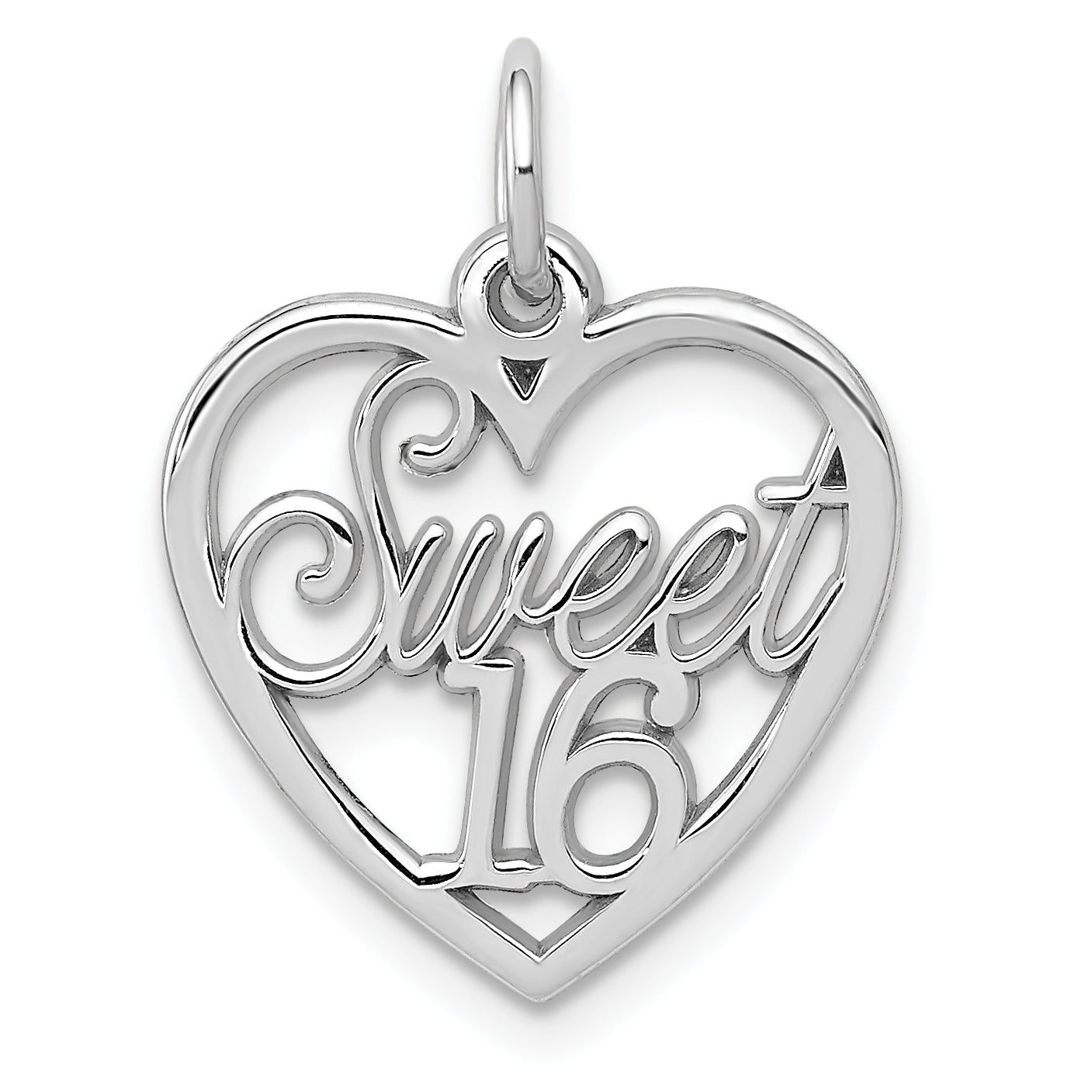 14k White Gold SWEET 16 Heart Charm Main image