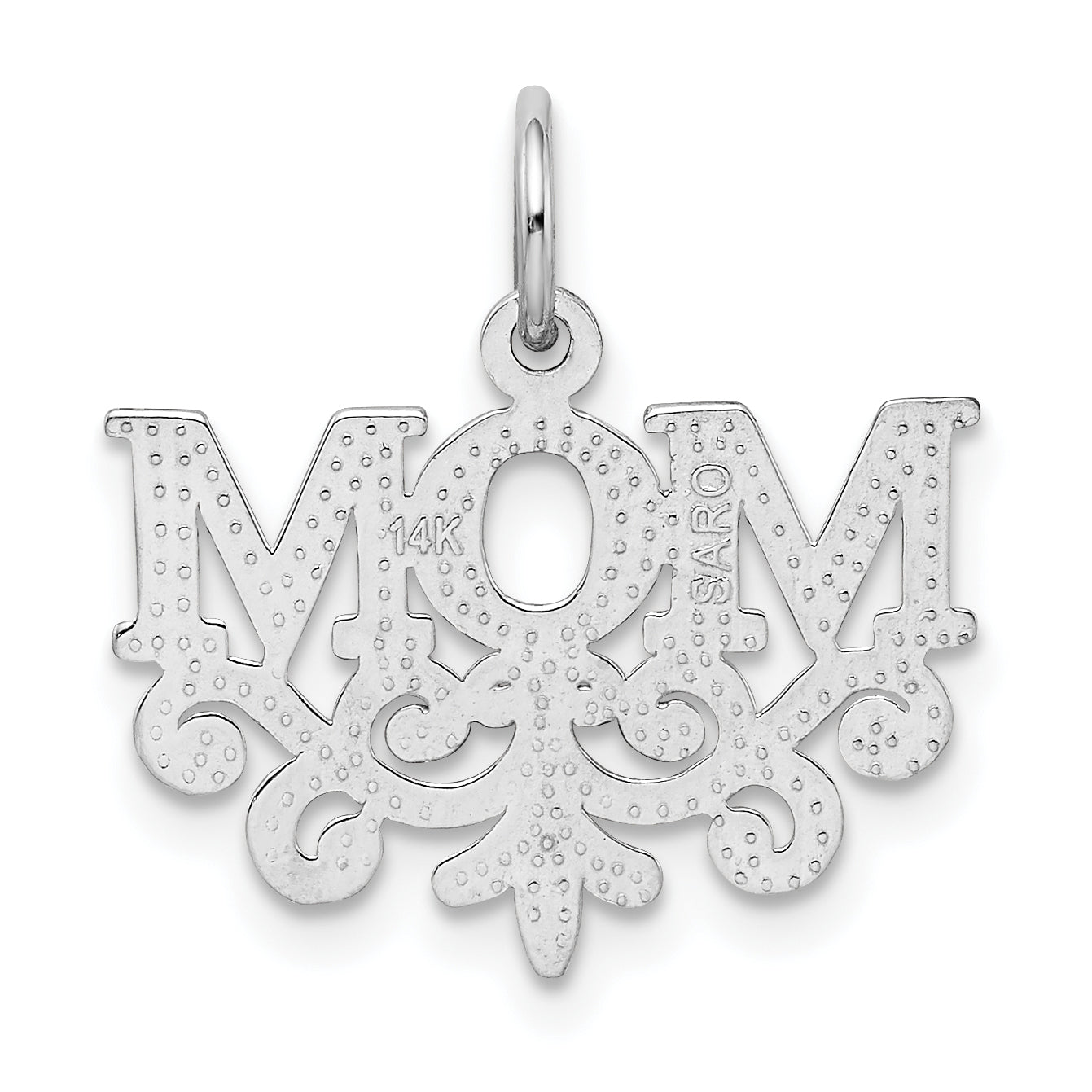 14K White Gold MOM Charm