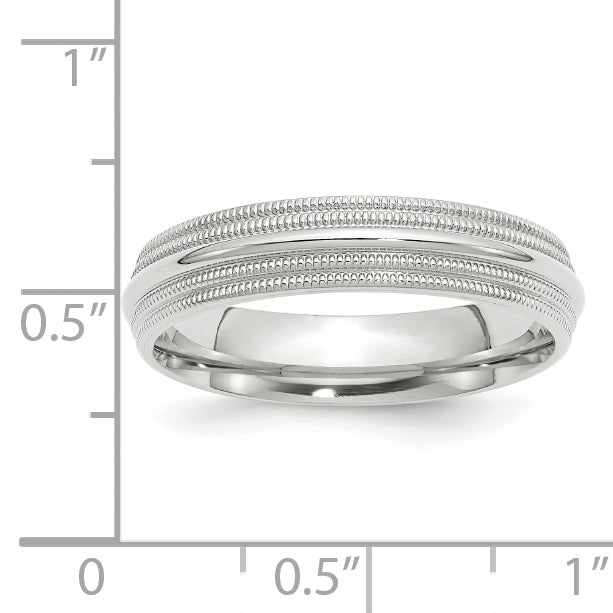 10k White Gold 5mm Double Milgrain Comfort Fit Wedding Band Size 4