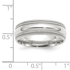 10k White Gold 7mm Double Milgrain Comfort Fit Wedding Band Size 4