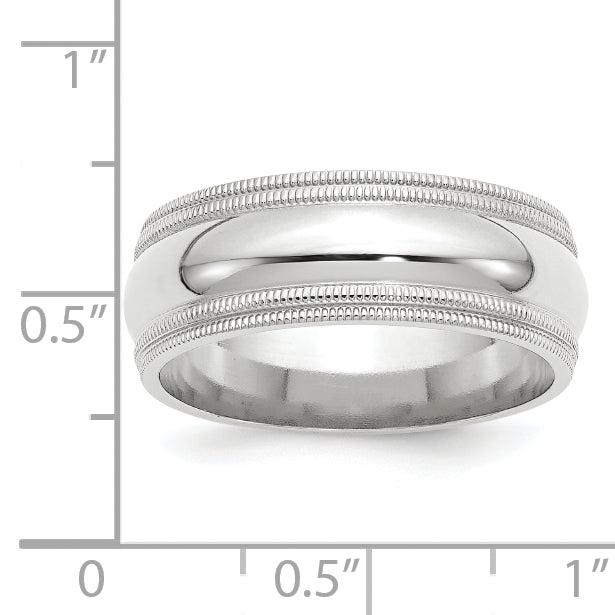 10k White Gold 8mm Double Milgrain Comfort Fit Wedding Band Size 4