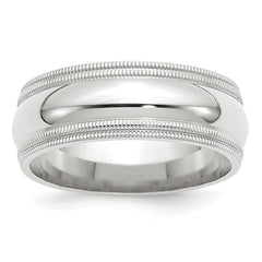 14k White Gold 8mm Double Milgrain Comfort Fit Wedding Band Size 14