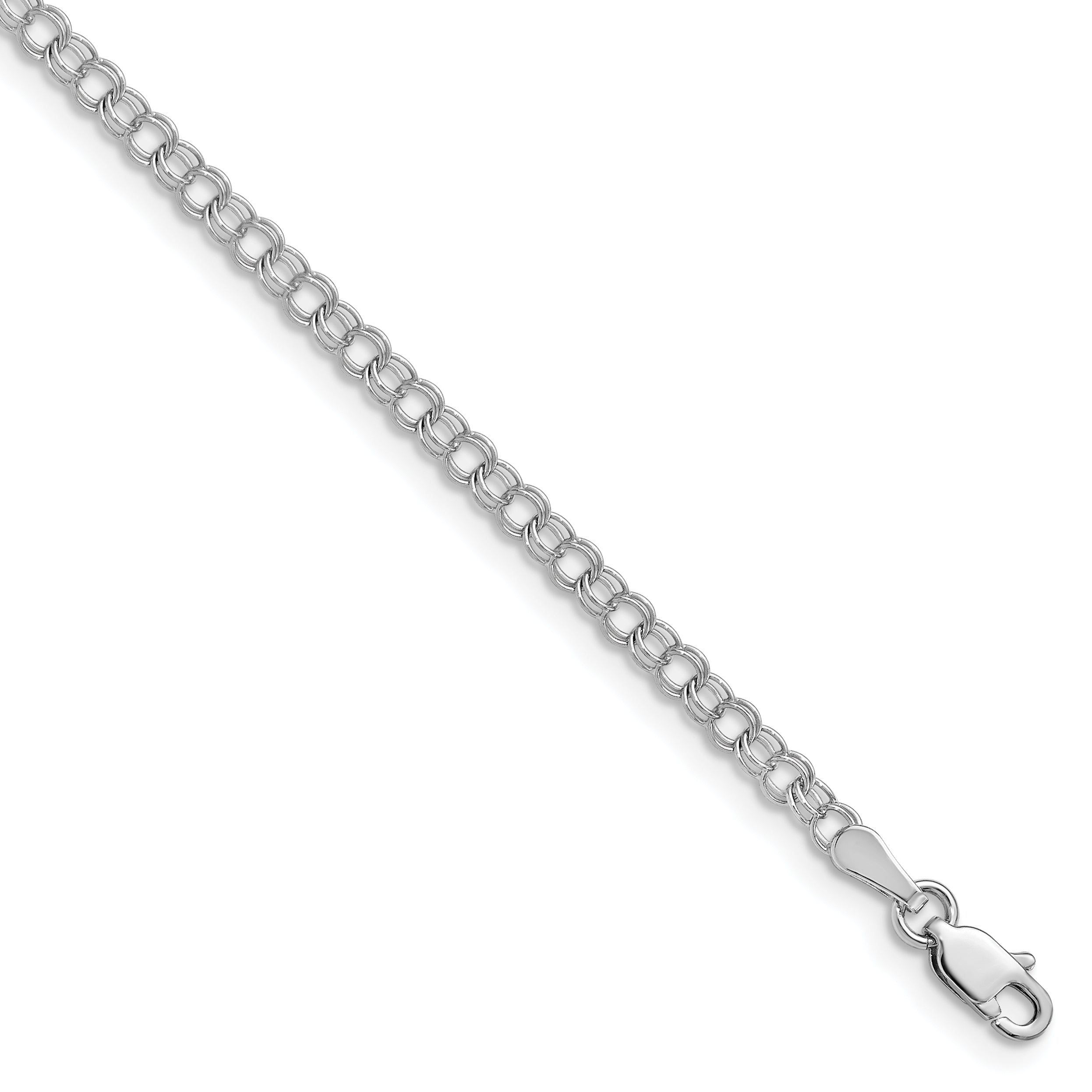 14k White Gold 3mm Solid Double Link Charm Bracelet Main image