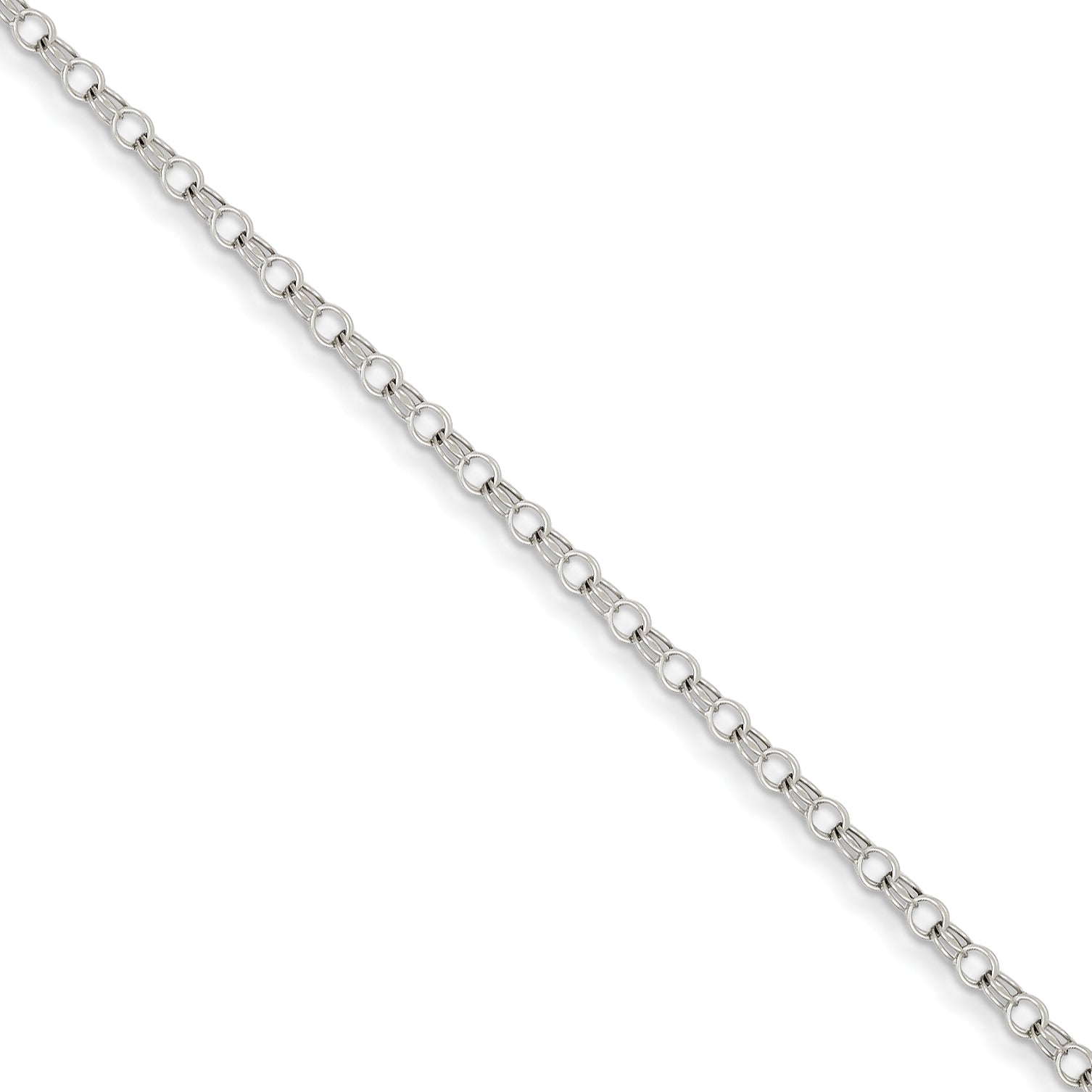 14k White Gold 3mm Solid Double Link Charm Bracelet