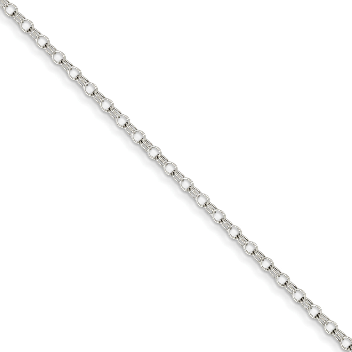 14k White Gold 3mm Solid Double Link Charm Bracelet