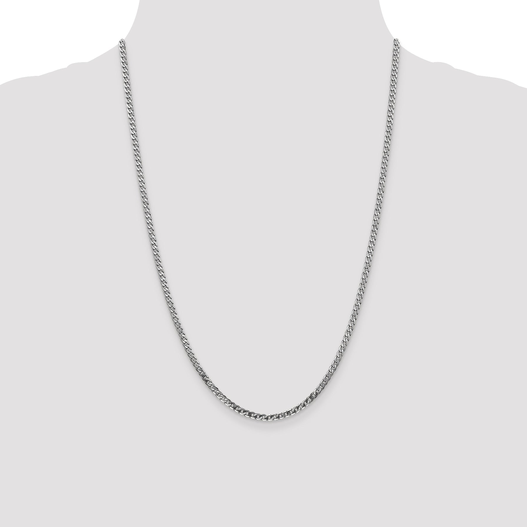 14K White Gold 16 inch 2.9mm Flat Beveled Curb with Lobster Clasp Chain
