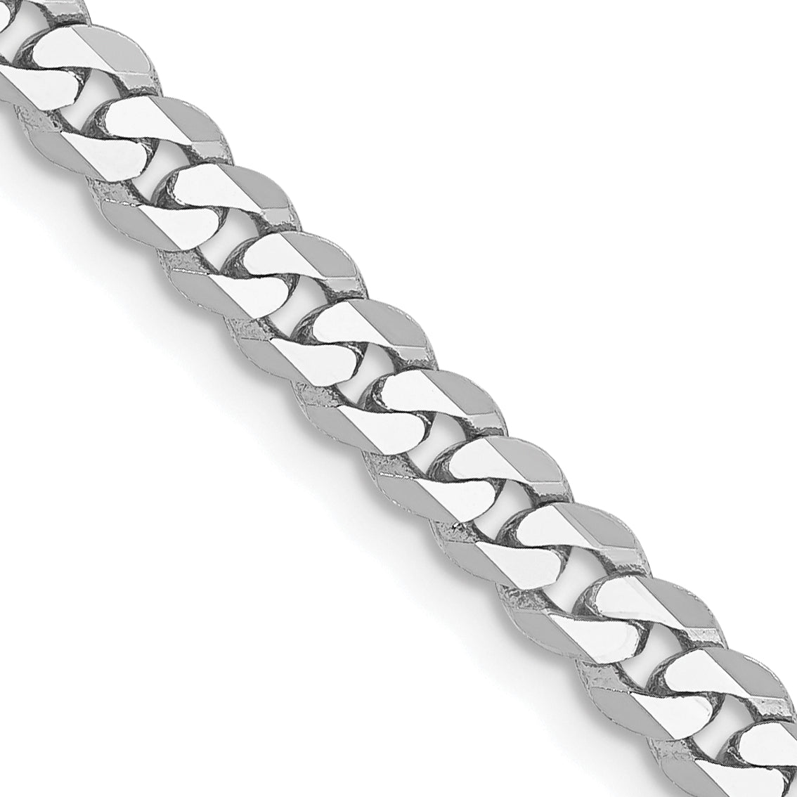 14K White Gold 26 inch 3.9mm Flat Beveled Curb with Lobster Clasp Chain