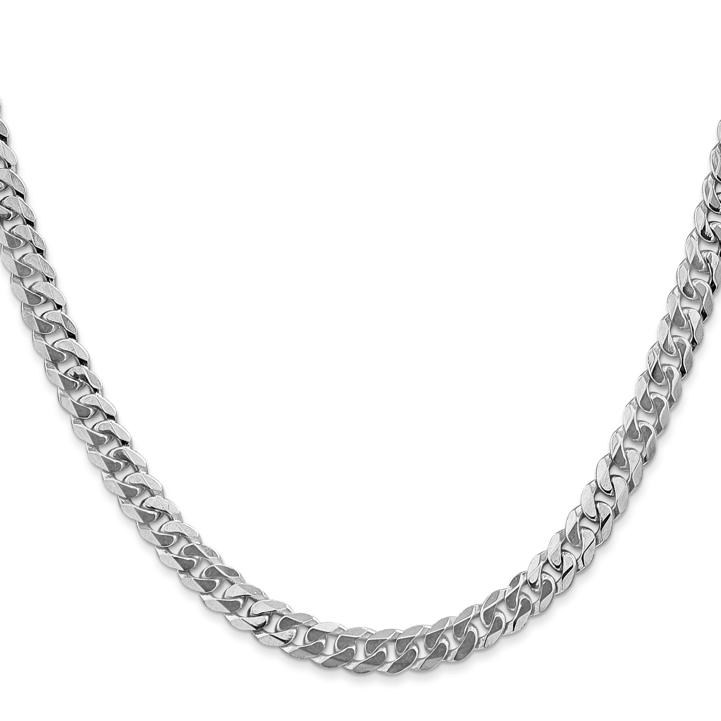 14K White Gold 18 inch 5.75mm Flat Beveled Curb with Lobster Clasp Chain