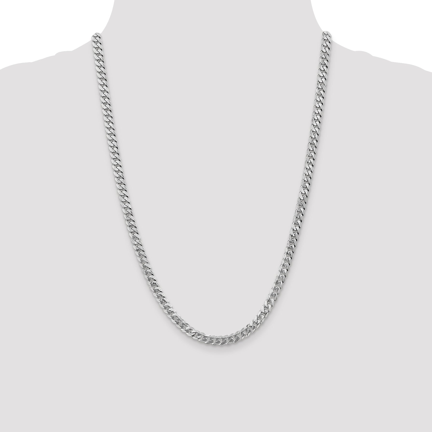 14K White Gold 18 inch 5.75mm Flat Beveled Curb with Lobster Clasp Chain