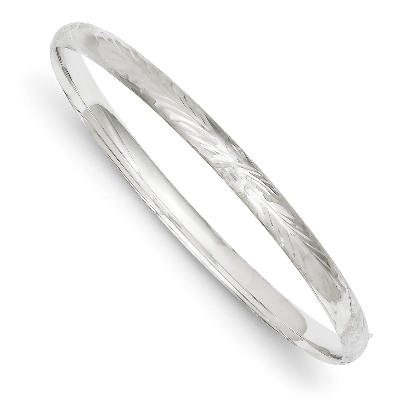 14K 3/16 White Gold Florentine Engraved Hinged Bangle