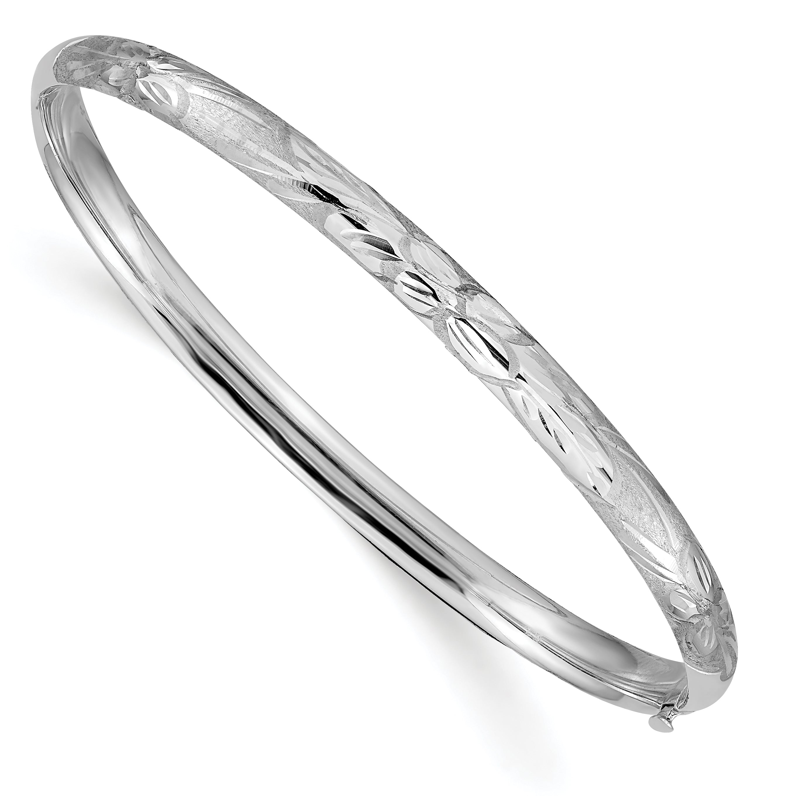 14k 3/16 White Gold Florentine Engraved Hinged Bangle Main image