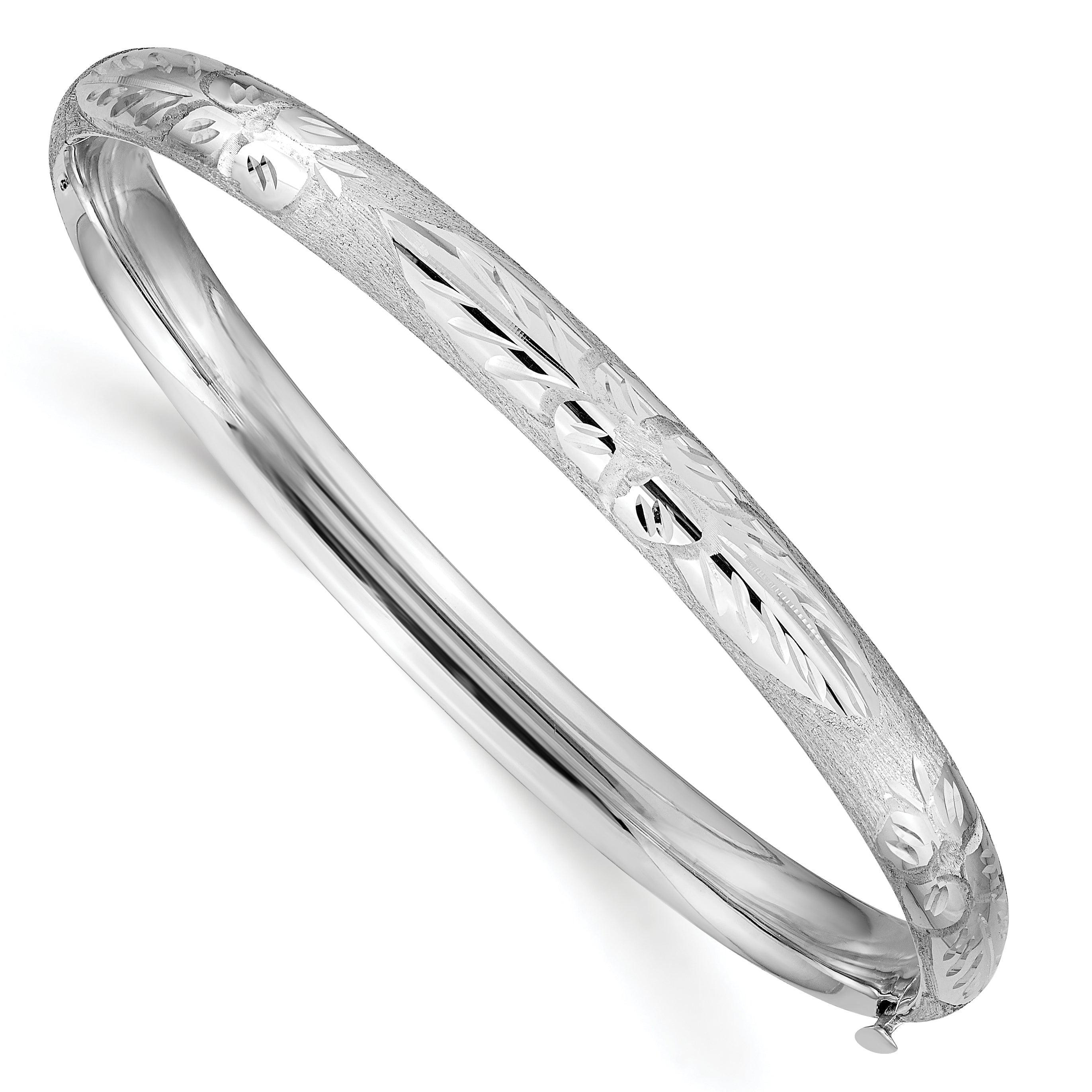 14k 4/16 White Gold Florentine Engraved Hinged Bangle Main image