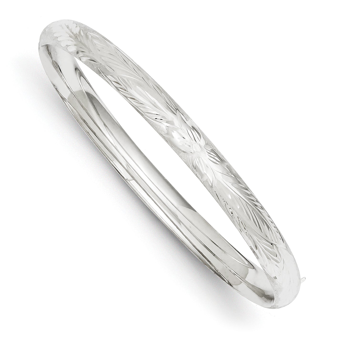 14K 4/16 White Gold Florentine Engraved Hinged Bangle