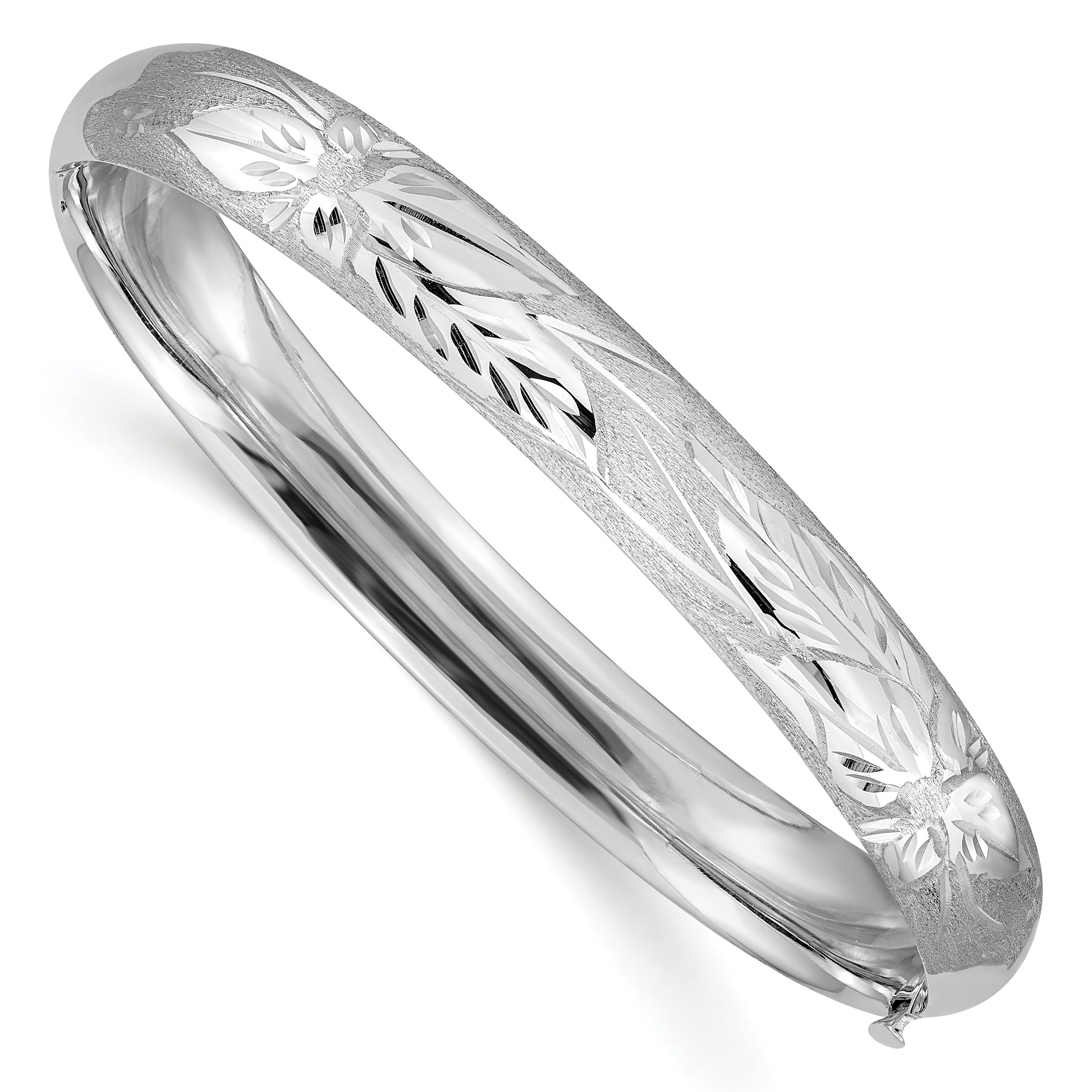 14k 5/16 White Gold Florentine Engraved Hinged Bangle Main image