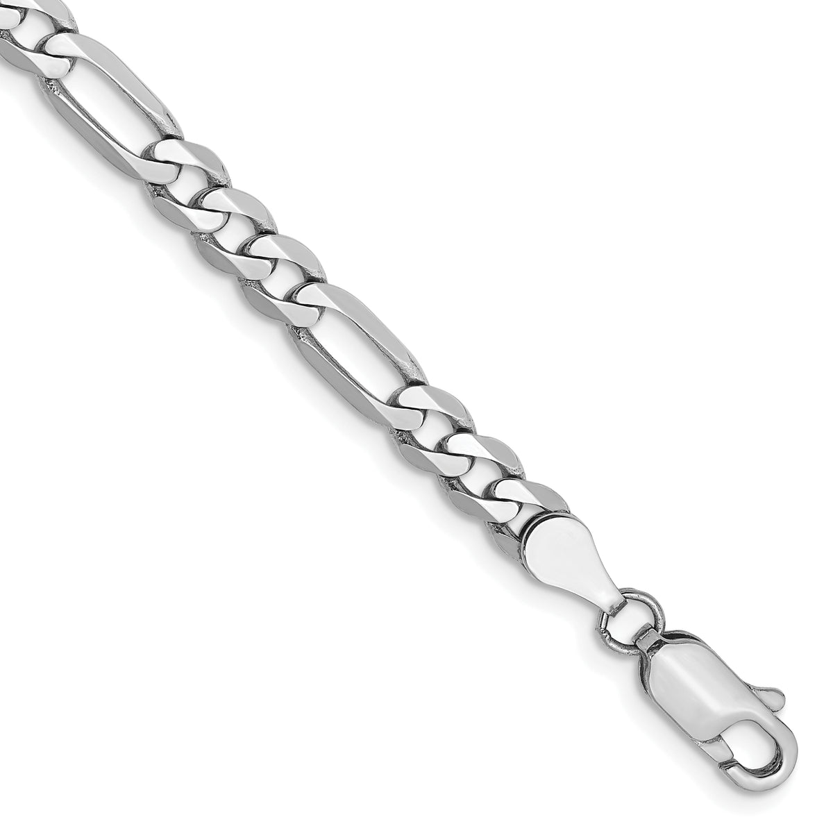 14K White Gold 8 inch 4.5mm Flat Figaro with Lobster Clasp Bracelet