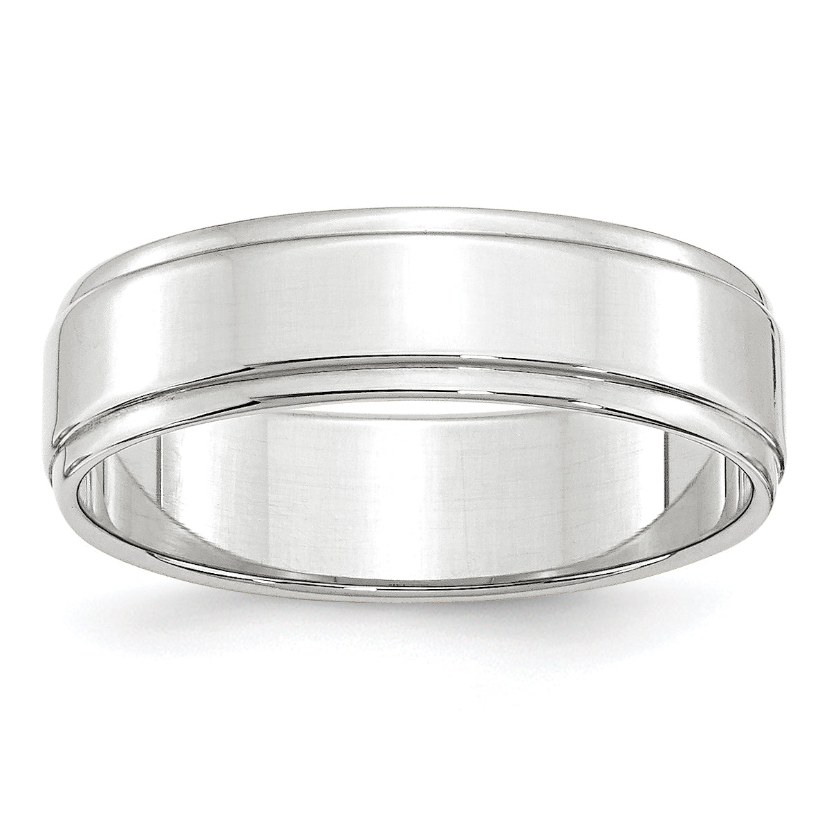 14k White Gold 6mm Flat with Step Edge Wedding Band Size 14