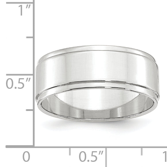 10k White Gold 8mm Flat with Step Edge Wedding Band Size 4