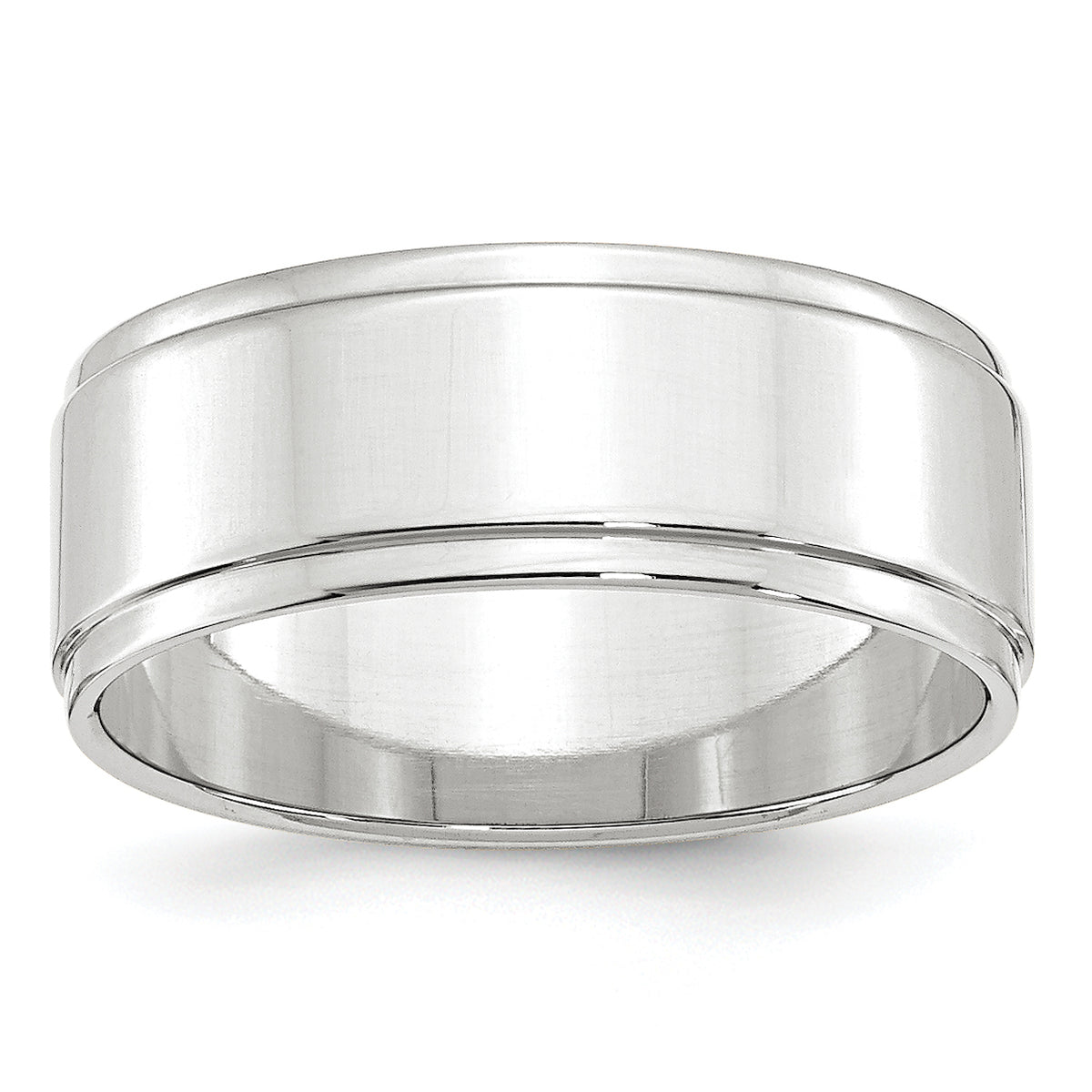 14k White Gold 8mm Flat with Step Edge Wedding Band Size 14