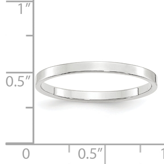 10k White Gold 2mm Lightweight Flat Wedding Band Size 4