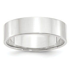 14k White Gold 6mm Lightweight Flat Wedding Band Size 14