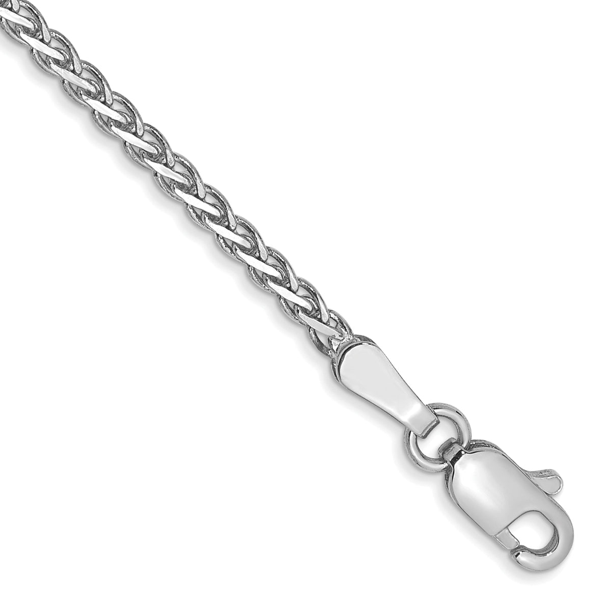 14K White Gold 7 inch 1.9mm Flat Wheat with Lobster Clasp Bracelet