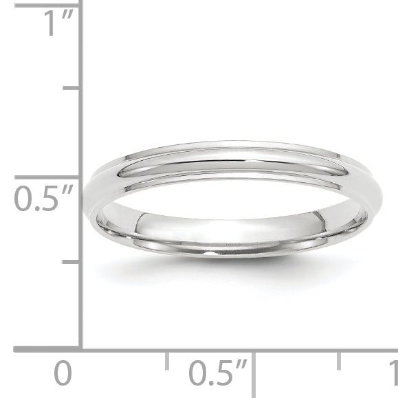 10k White Gold 3mm Half Round with Edge Wedding Band Size 4