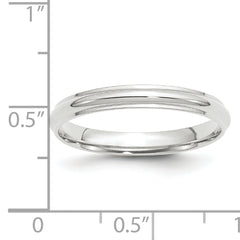 10k White Gold 3mm Half Round with Edge Wedding Band Size 4