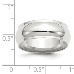 10k White Gold 8mm Half Round with Edge Wedding Band Size 4